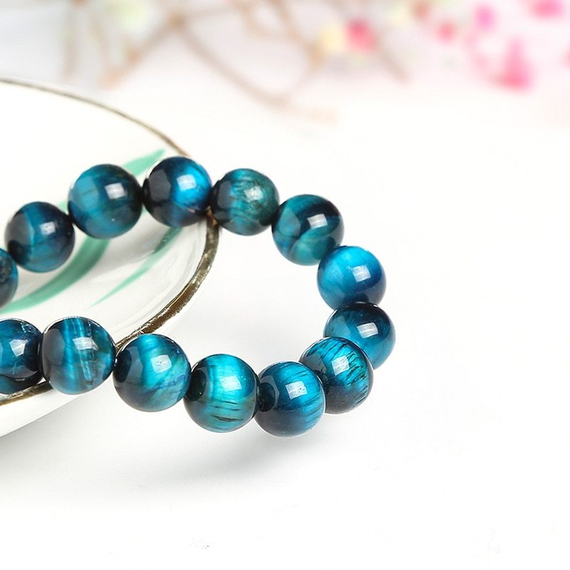 JD — Bracelet Bouddha œil de tigre bleu, bijou en pierre naturelle, perles rondes avec élastique, haute qualité, pour hommes et femmes 2