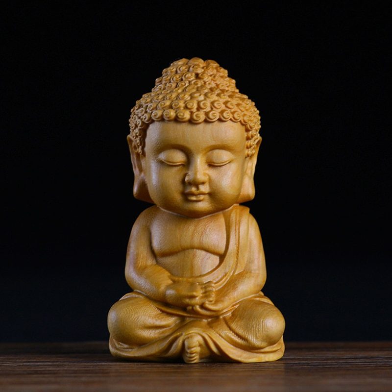 Statue de bouddha Sakyamuni en bois, artisanat en bois, Figurines de voiture, décor de maison, petite méditation, moine Miniature artisanat thé Pet GY12 1