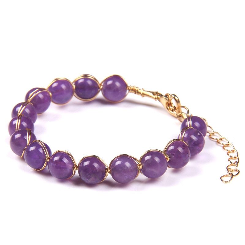 Bracelet En Améthyste Naturelle 8 Mm - Pierres Violettes Véritables, élastique, Cadeau Saint-Valentin & Anniversaire