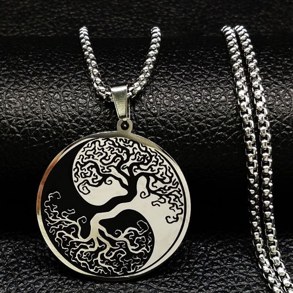 collier acier ying yang arbre de vie