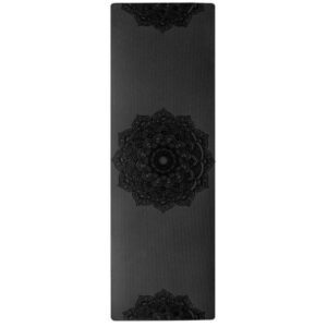 tapis de yoga noir avec fleur de lotus