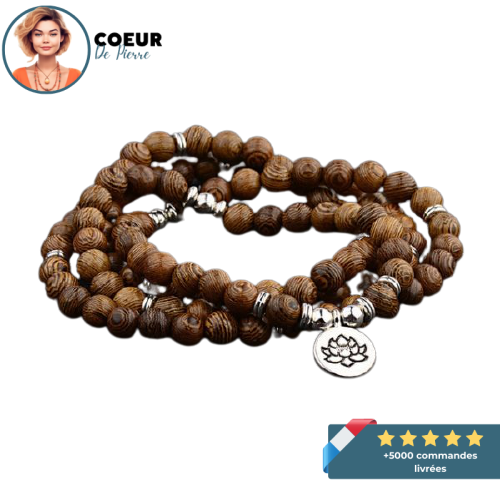 Bracelet tibétain homme en bois – lotus