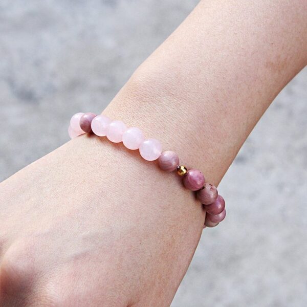 bracelet quartz rose et rhodonite