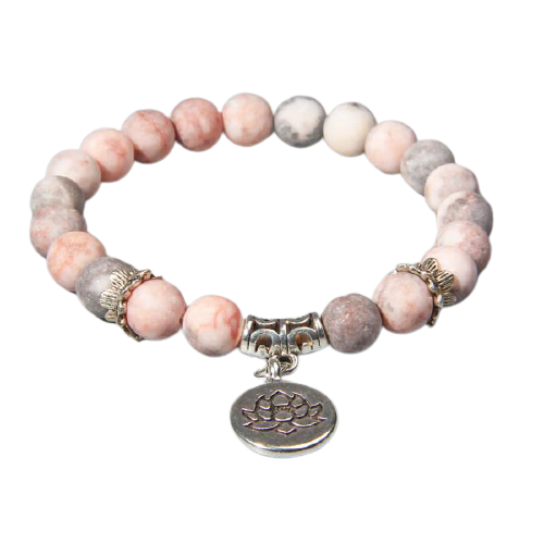 bracelet fleur de lotus et pierre de jaspe rose