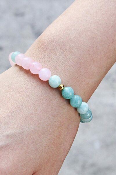 bracelet quartz rose et aigue marine