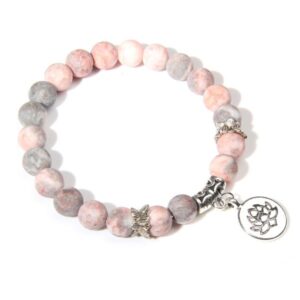 bracelet fleur de lotus et pierre de jaspe rose