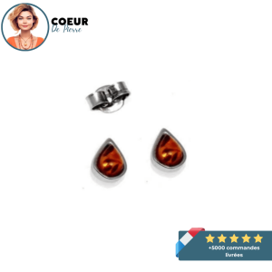 Boucles d’oreilles Gouttes Puce Ambre et Argent