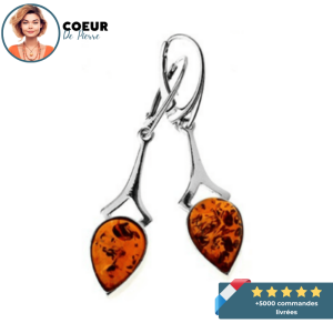 Boucles d’oreilles Goutte Ambre et Argent