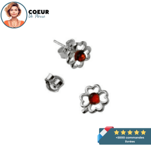 Boucles d’oreilles Trèfle Ambre et Argent