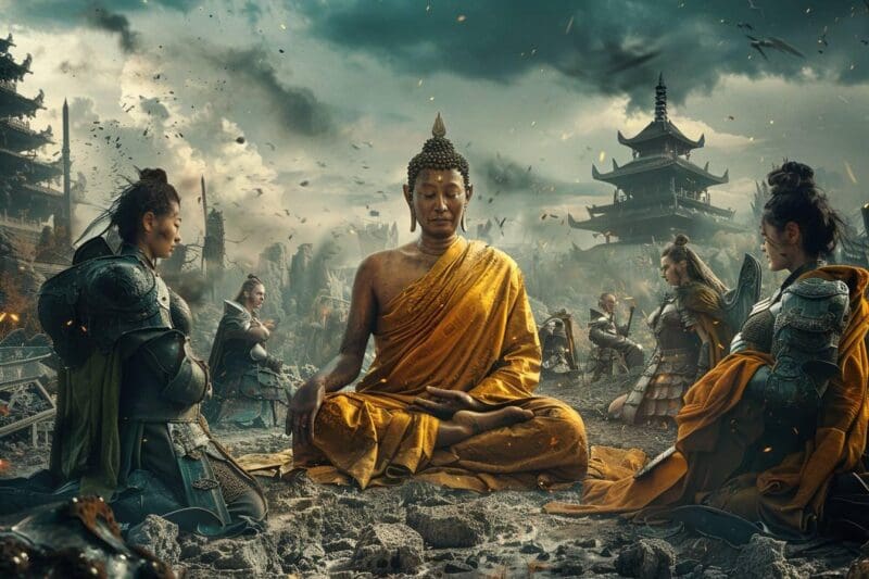 La rencontre improbable : Bouddha affronte les Valkyries dans un monde apocalyptique