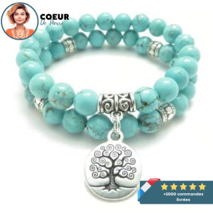 Bracelet Double Arbre de Vie en Pierre Turquoise