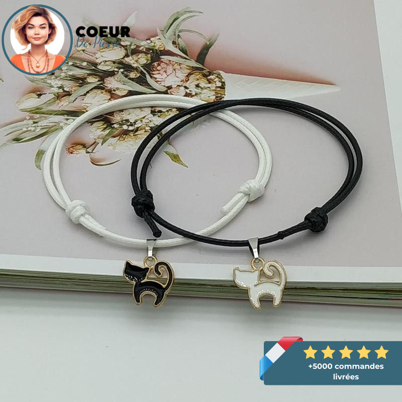 Bracelet Noir et Blanc Couple Bracelet Couple Mon Mini Moi Chaton