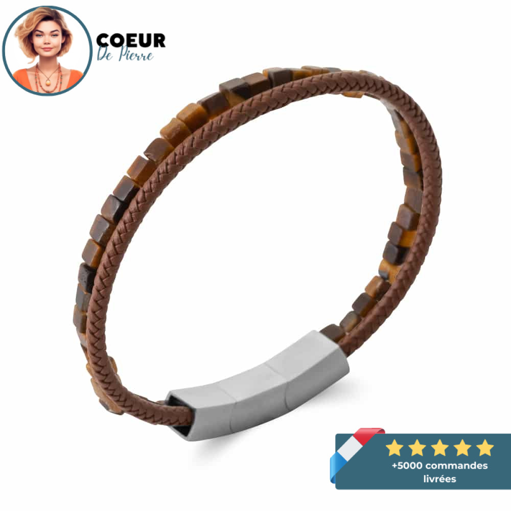 Bracelet Oeil de Tigre et Cuir