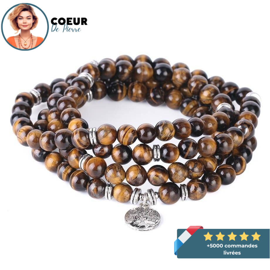 Bracelet Arbre de Vie Mala de protection 108 Perles Œil-de-Tigre