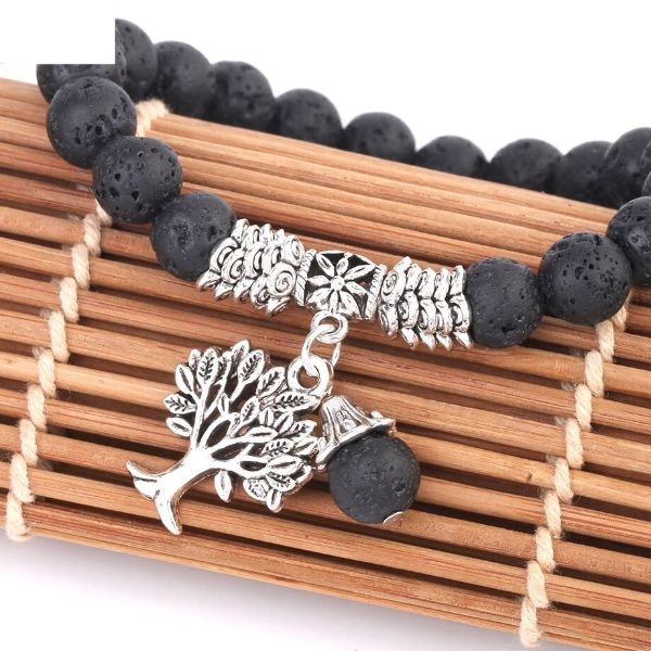 bracelet femme en pierre de lave et arbre de vie