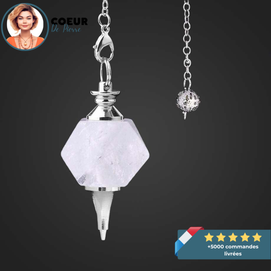 Pendule 7 Chakras Avec Cœur Cristal De Roche - Chaîne Perles Chakras, Longueur 25 Cm | Pour Méditation, énergie, Décoration